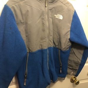 Blue and grey North Face zip up fleece